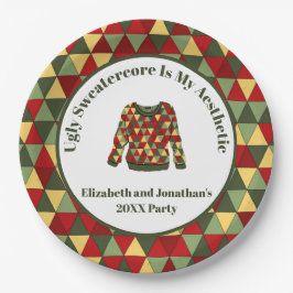 Funny Uggli Weihnachten Sweater Red Green Gold Pappteller