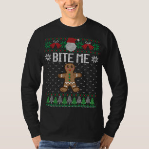 Funny Ugly Christmas Sweater Bite Me Gingerbrot m T-Shirt