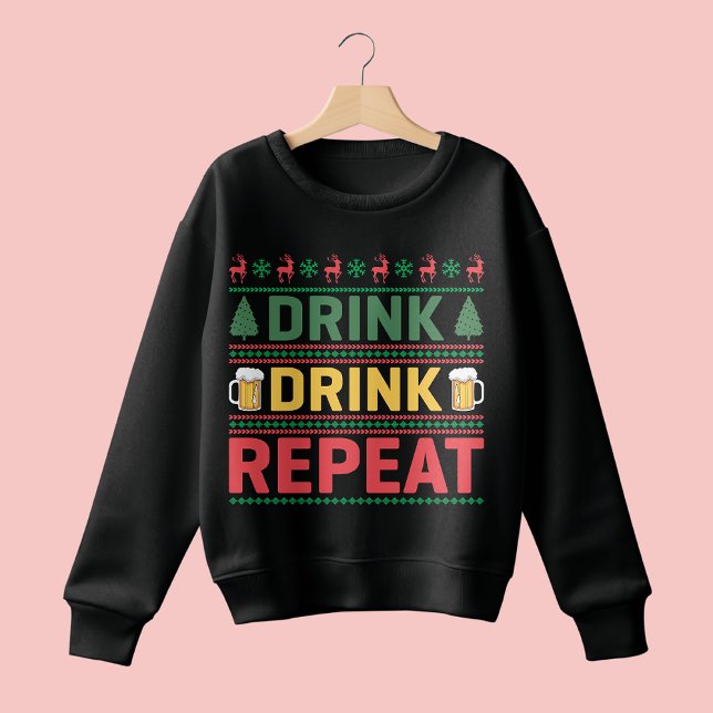 Funny Ugly Christmas Sweater Drink Bier Script Sweatshirt (Von Creator hochgeladen)