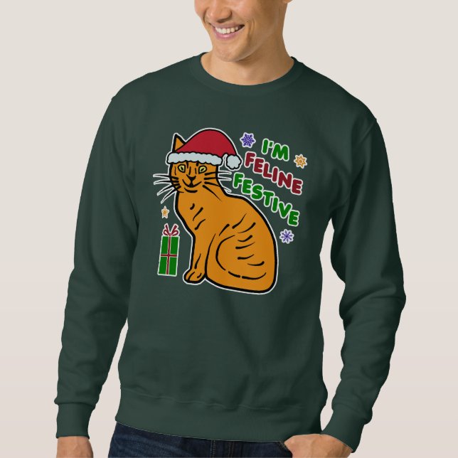 Funny Ugly Christmas Sweater Festive Cat Pub Sweatshirt (Vorderseite)