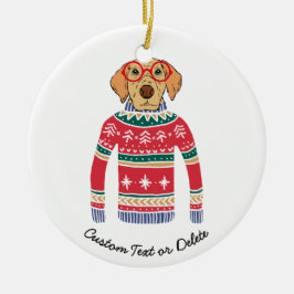 Funny Ugly Christmas Sweater, Hund mit Brille Keramik Ornament
