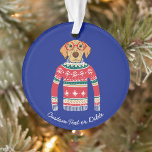 Funny Ugly Christmas Sweater, Hund mit Brille Ornament