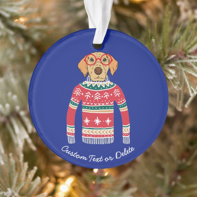 Funny Ugly Christmas Sweater, Hund mit Brille Ornament (Baum)
