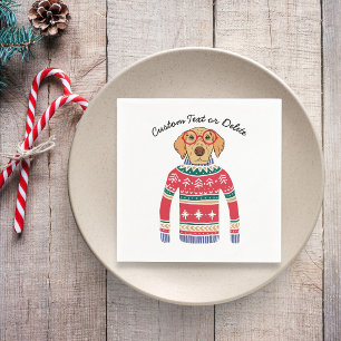 Funny Ugly Christmas Sweater, Hund mit Brille Serviette
