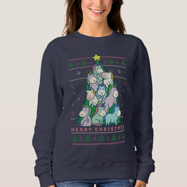 Funny Ugly Christmas Sweater Niedlicher Einhornbau Sweatshirt (Vorderseite)