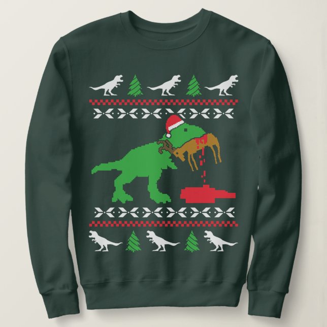 Funny Ugly Christmas Sweater Trex Reindeer Ugly Xm Sweatshirt (Design vorne)