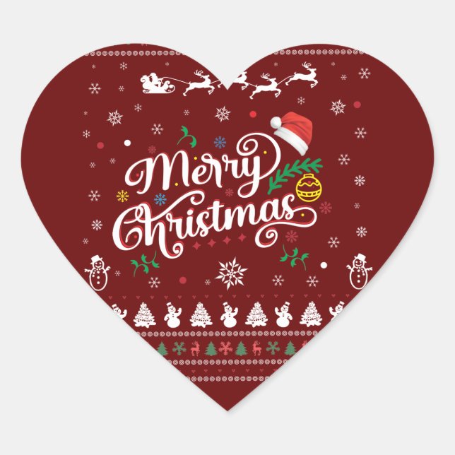 Funny Ugly Frohe Weihnachten Herz-Aufkleber (Vorderseite)