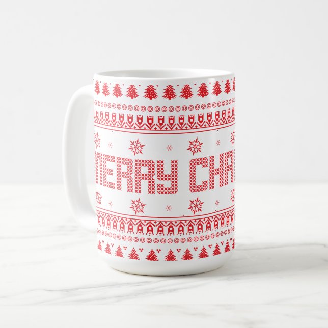 Funny Ugly Frohe Weihnachtsmuster Kaffeetasse (Vorderseite Links)