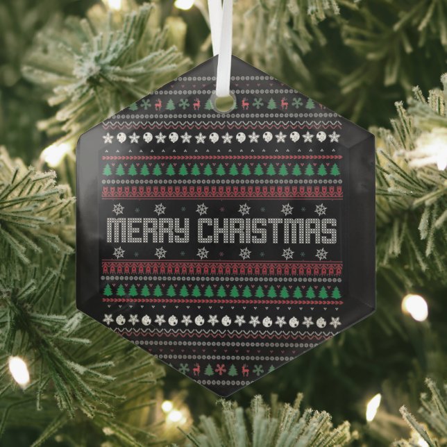 Funny Ugly Frohe Weihnachtsmuster Ornament Aus Glas (Insitu)