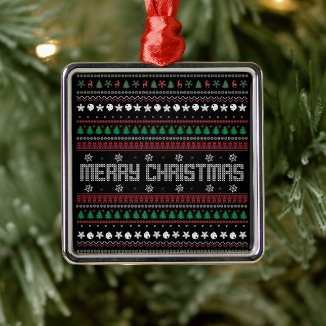 Funny Ugly Frohe Weihnachtsmuster Ornament Aus Metall (Baum)