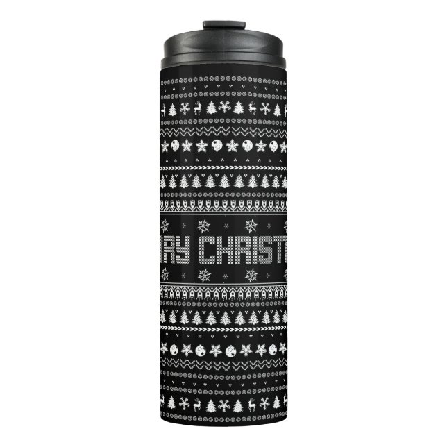 Funny Ugly Frohe Weihnachtsmuster Thermosbecher (Vorderseite)
