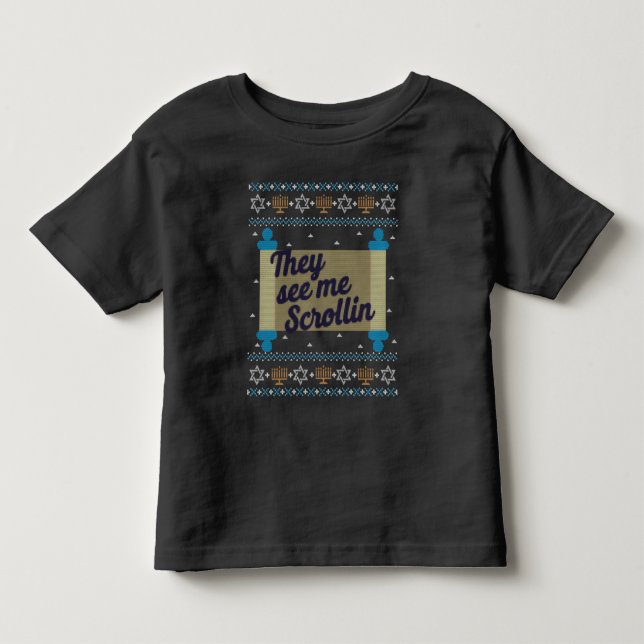 Funny Ugly Hanukkah See Me Scrollin T-Shirt (Vorderseite)