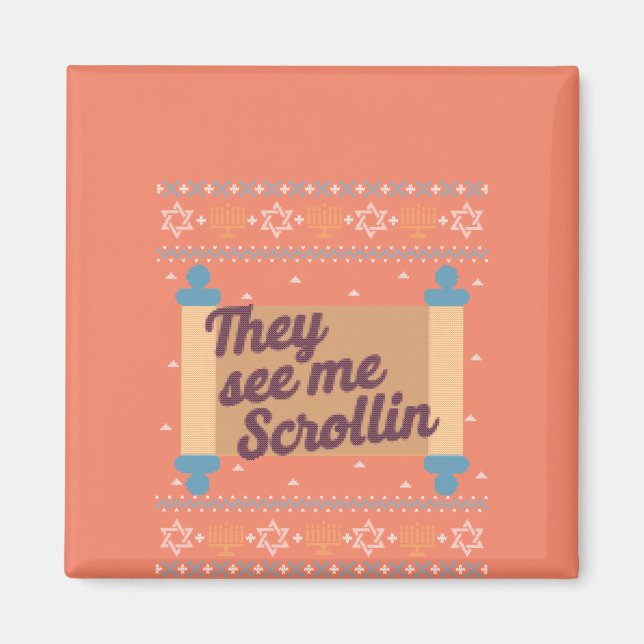 Funny Ugly Hanukkah See Me Scrollin T-Shirt Magnet (Vorne)