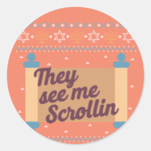 Funny Ugly Hanukkah See Me Scrollin T-Shirt Runder Aufkleber
