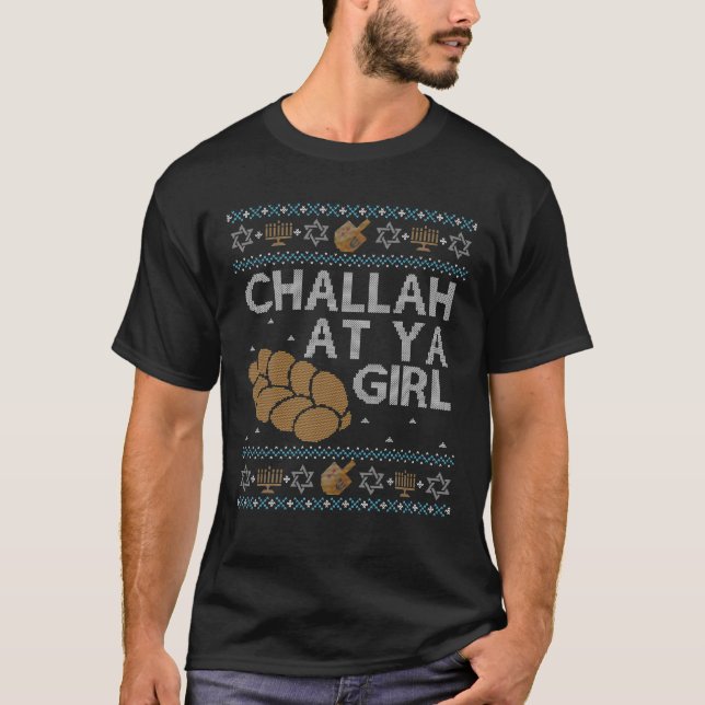 Funny Ugly Hanukkah Sweater Challah am Ya Girl Set T-Shirt (Vorderseite)