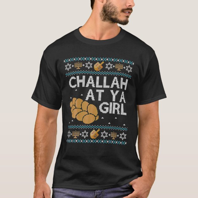 Funny Ugly Hanukkah Sweater Challah am Ya Girl Set T-Shirt (Vorderseite)