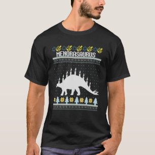 Funny Ugly Hanukkah Sweater Dinosaur Menorah Dino T-Shirt