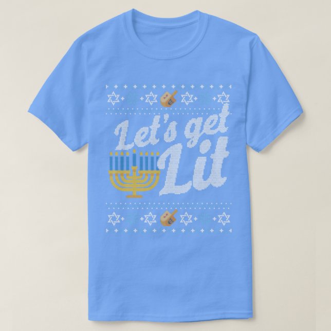 Funny Ugly Hanukkah Sweater Lets Get Lit Menorah  T-Shirt (Design vorne)