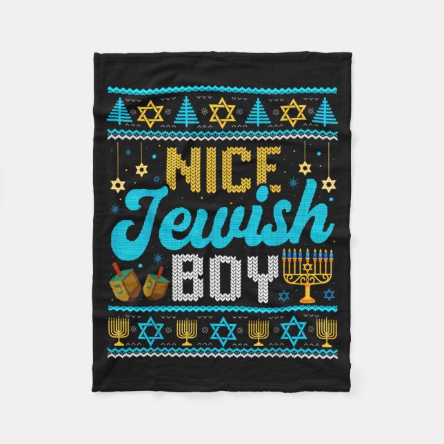 Funny Ugly Hanukkah Sweater Nice Jewish Boy Matchi Fleecedecke (Vorderseite)