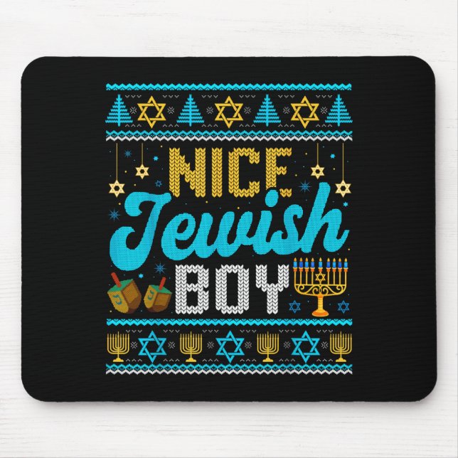 Funny Ugly Hanukkah Sweater Nice Jewish Boy Matchi Mousepad (Vorne)