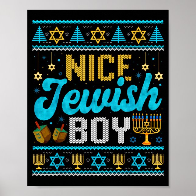 Funny Ugly Hanukkah Sweater Nice Jewish Boy Matchi Poster (Vorne)