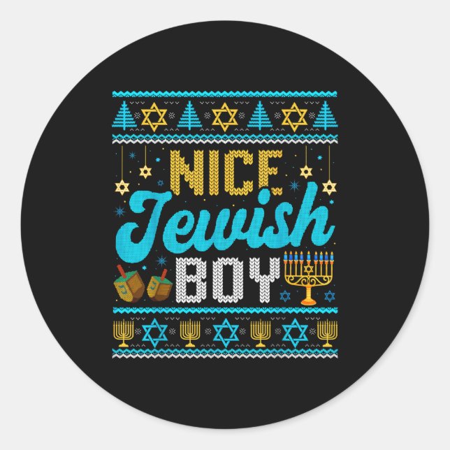 Funny Ugly Hanukkah Sweater Nice Jewish Boy Matchi Runder Aufkleber (Vorderseite)