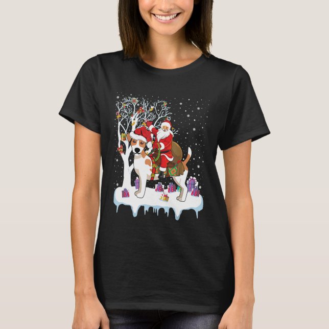 Funny Ugly Santa Riding Jack Russell Terrier Dog C T-Shirt (Vorderseite)