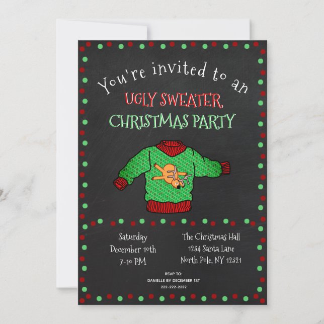 Funny Ugly Sweater Christmas Party Chalkboard Einladung (Vorderseite)