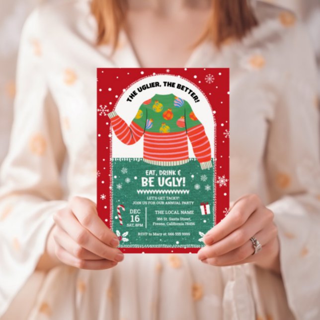 Funny Ugly Sweater Christmas Party Einladung (ugly christmas sweater party invitation)