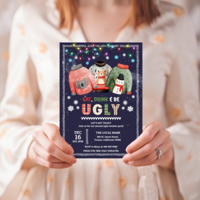 Funny Ugly Sweater Christmas Party Einladung (Ugly Christmas Sweater Party Invitation)