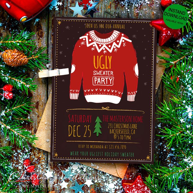 Funny Ugly Sweater Christmas Party Einladung (Von Creator hochgeladen)