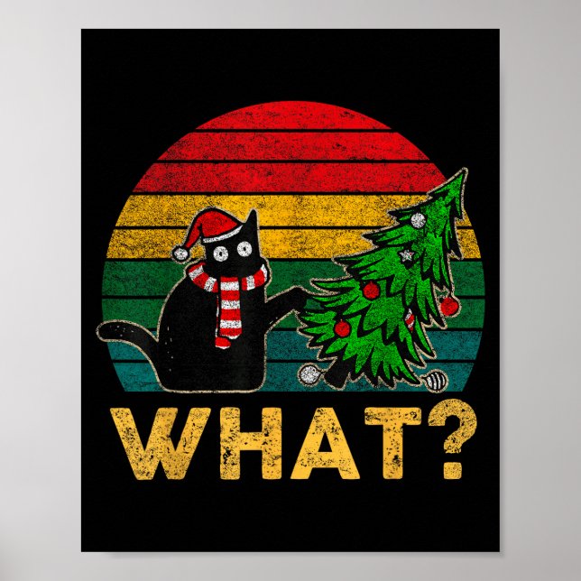 Funny Ugly Sweater Christmas Shirt Naughty Cat San Poster (Vorne)