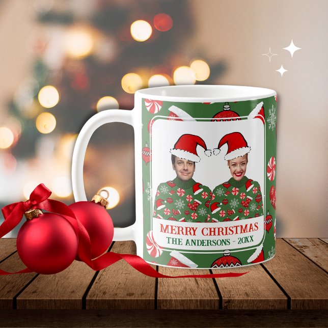 Funny Ugly Sweater Custom Foto Frohe Weihnachten Kaffeetasse (Von Creator hochgeladen)