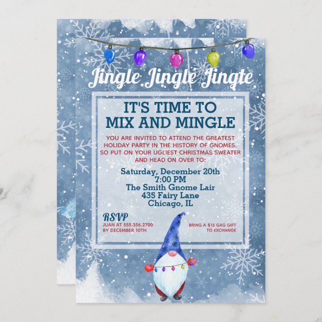 Funny Ugly Sweater Gnome Weihnachts-Party Einladung (Vorne/Hinten)