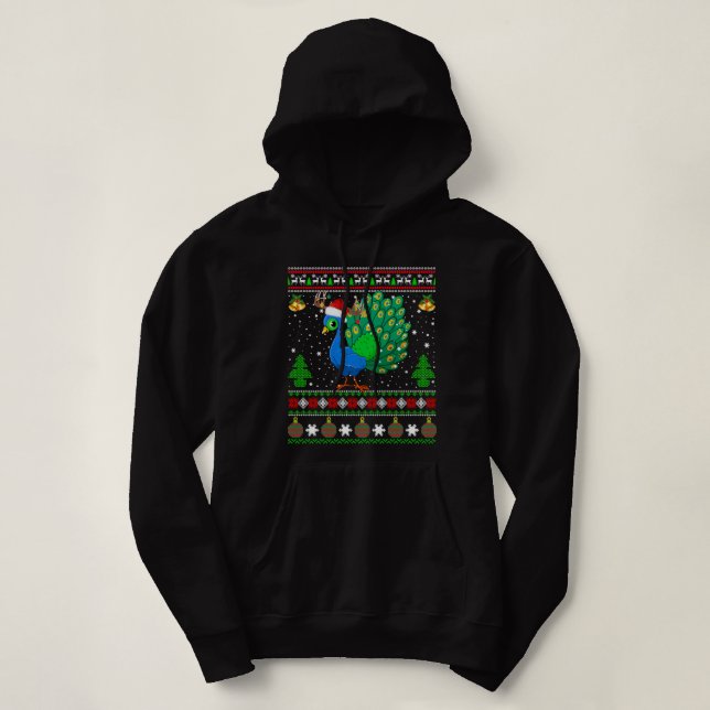Funny Ugly Sweater Xmas Tiere Weihnachts Pfau  Hoodie (Design vorne)