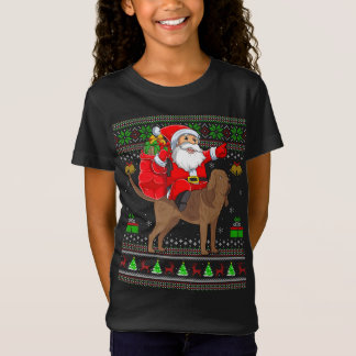 Funny Ugly Xmas Santa Riding Bloodhound Dog Christ T-Shirt