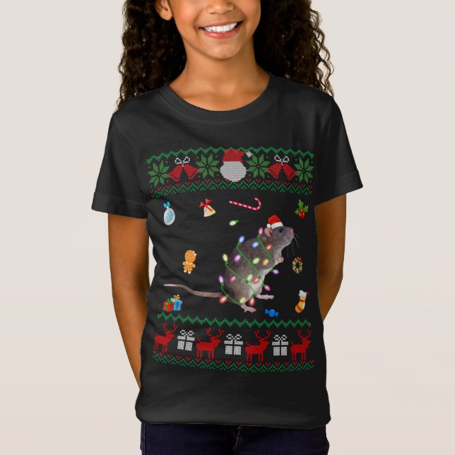 Funny Ugly Xmas Sweater Animals Lights Christmas R T-Shirt (Vorderseite)