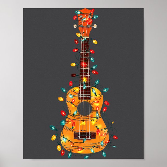 Funny Ukulele Christmas Graphics Lights Lover Play Poster (Vorne)