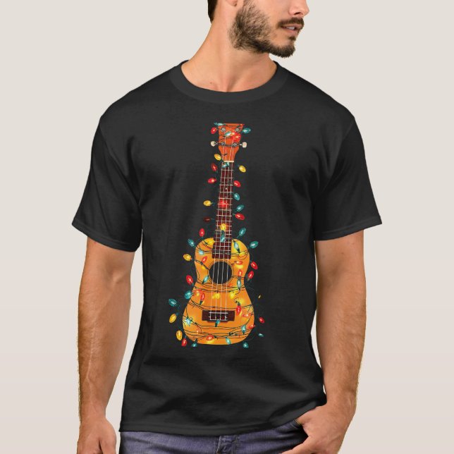 Funny Ukulele Christmas Graphics Lights Lover Play T-Shirt (Vorderseite)
