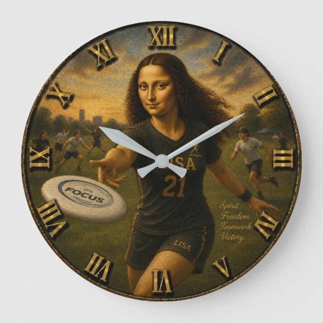 Funny Ultimate Frisbee Mona Lisa Flying Disc Art Große Wanduhr (Vorderseite)
