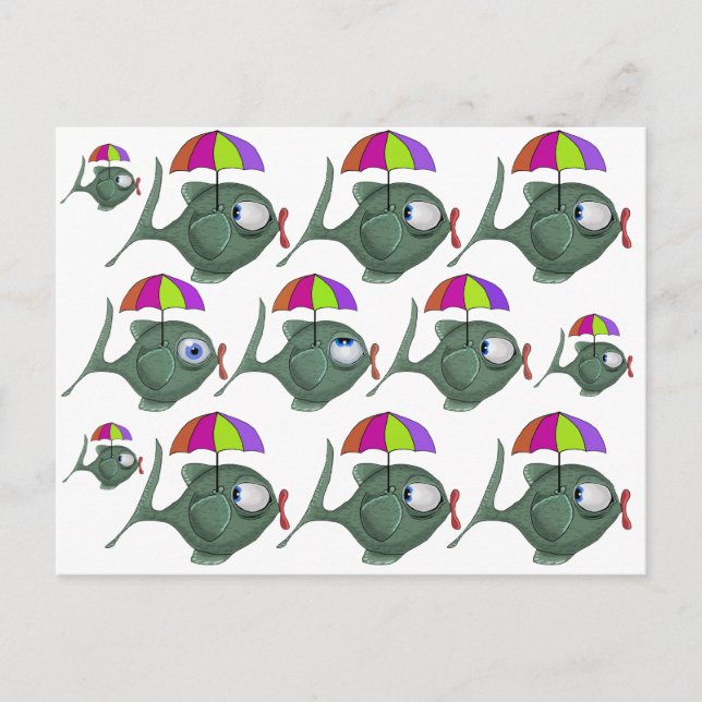 Funny Umbrella Fish Postcard Postkarte (Vorderseite)