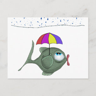Funny Umbrella Fish Postcard Postkarte