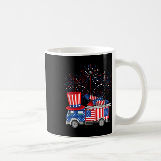Funny Uncle Sam Firetruck and Fireworks Usa Flag 4 Kaffeetasse (Rechts)