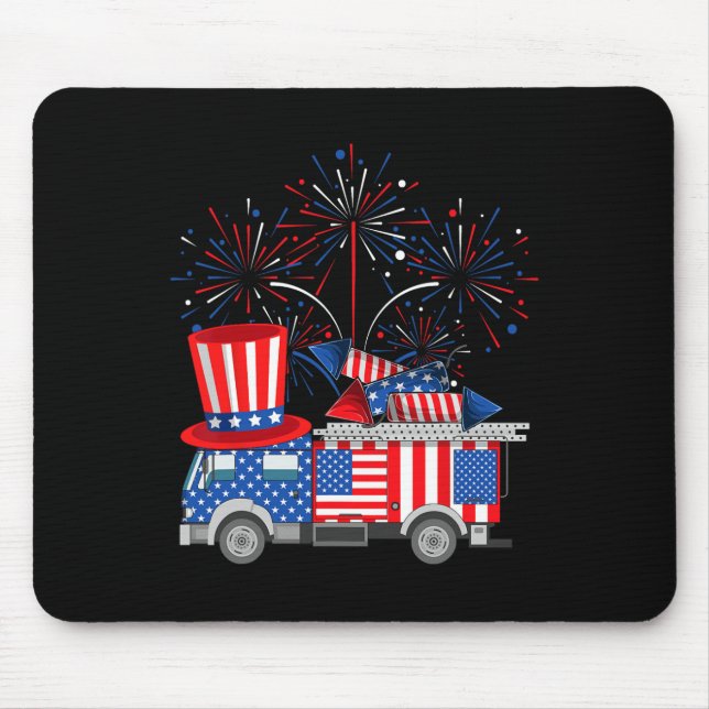 Funny Uncle Sam Firetruck and Fireworks Usa Flag 4 Mousepad (Vorne)