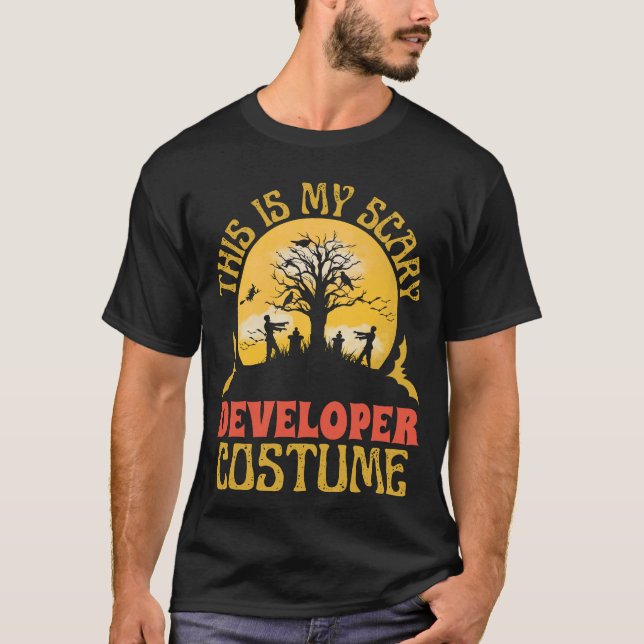 Funny und Beängstigender Entwickler Kostüm Hallowe T-Shirt (Vorderseite)