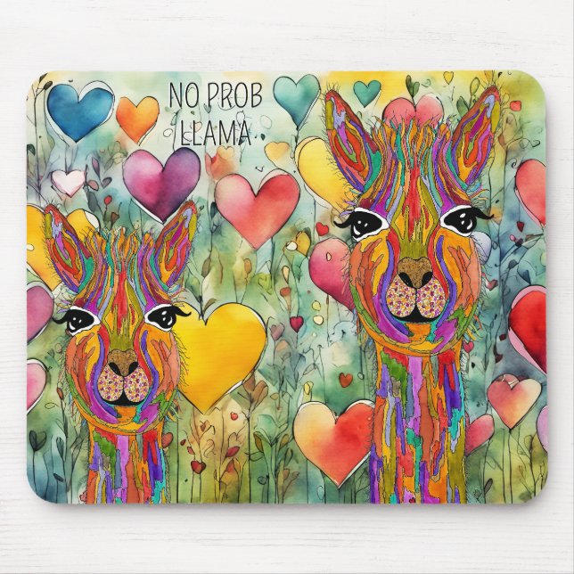 Funny und farbenfroh No Prob Llama Mouse Pad Mousepad (Vorne)