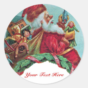 FUNNY UND HUMOROUS SANTA CLAUS VINTAG CROWN RUNDER AUFKLEBER