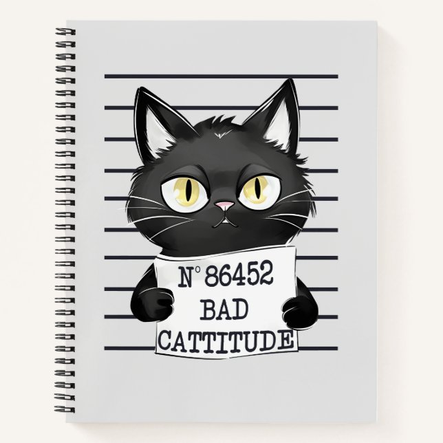 Funny und Niedlich Black Cat Mugshot Notizbuch (Vorderseite)