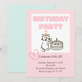 Funny und Niedlich Cat&Cake Einladung zum Geburtst