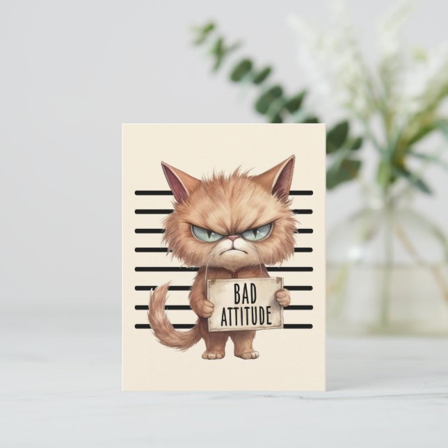 Funny und Niedlich Cat Mugshot Postkarte (Stehend Vorderseite)